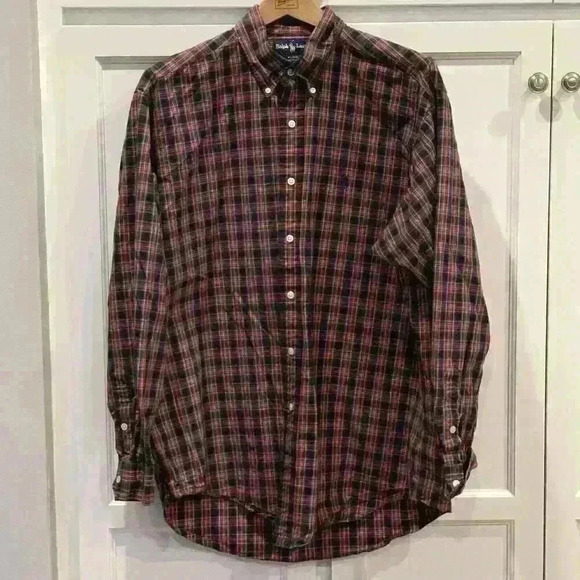 Ralph Lauren Shirt Blake Size Large Red Black Plaid Mens Button Down Long Sleeve - Picture 1 of 3